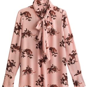 Ann Taylor Cheetah Cat Print Blouse XS